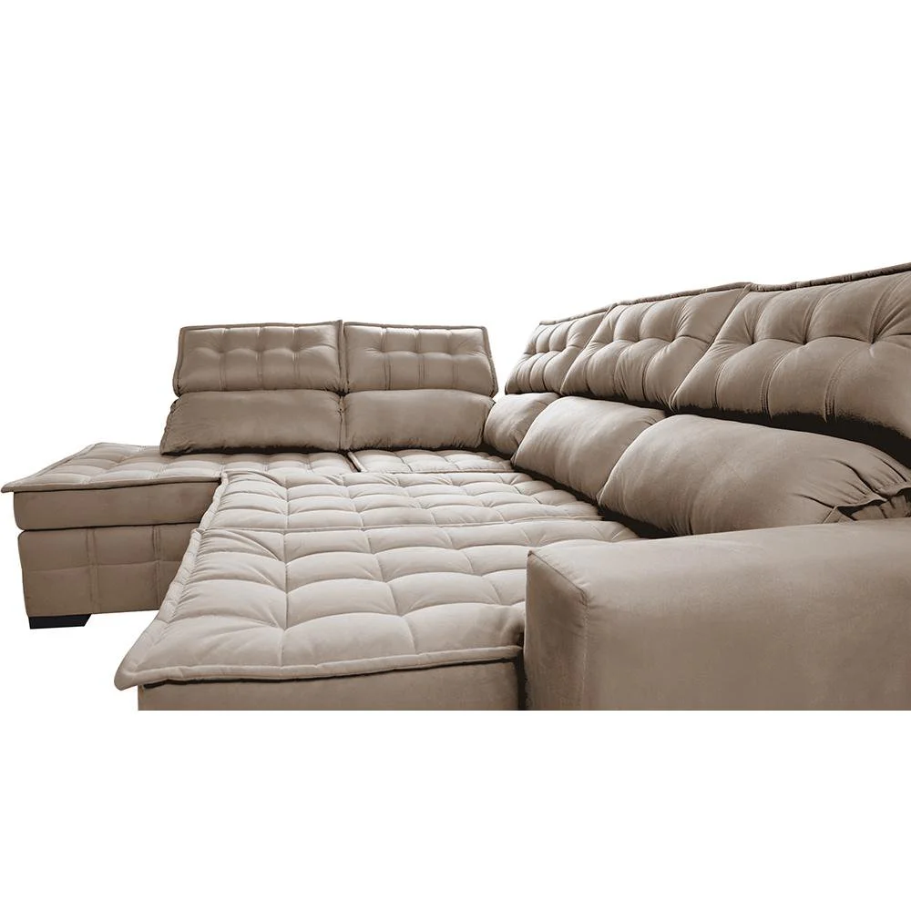 Sofá de Canto Esquerdo 2.65x2.30m Retrátil e Reclinável com Molas Ensacadas Cama inBox Nobre Bege