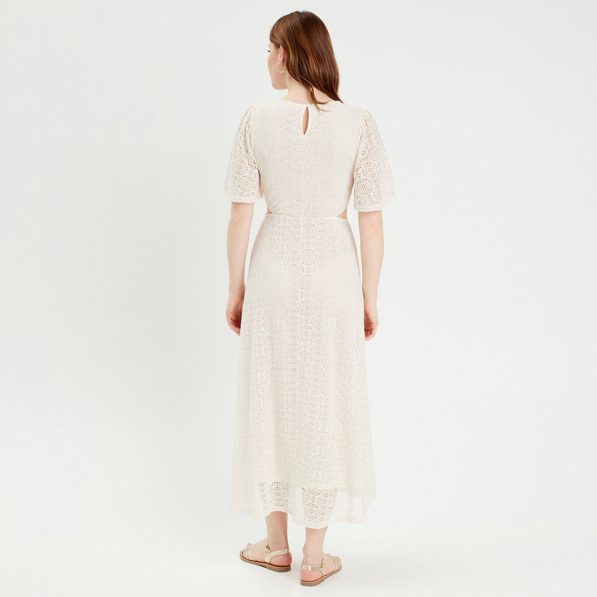 Robe longue évasée dentelle ecru femme