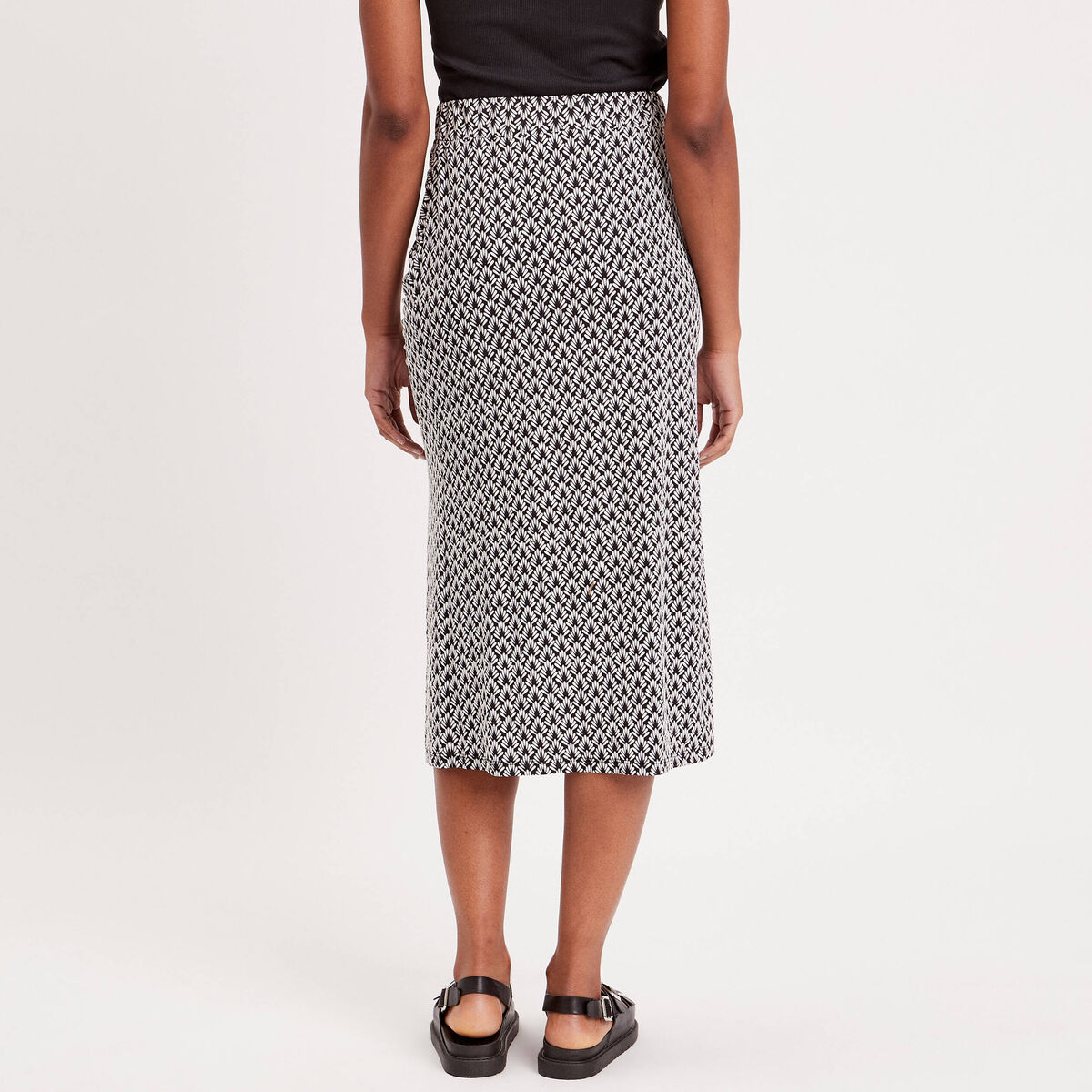 Jupe longue droite fronces noir femme