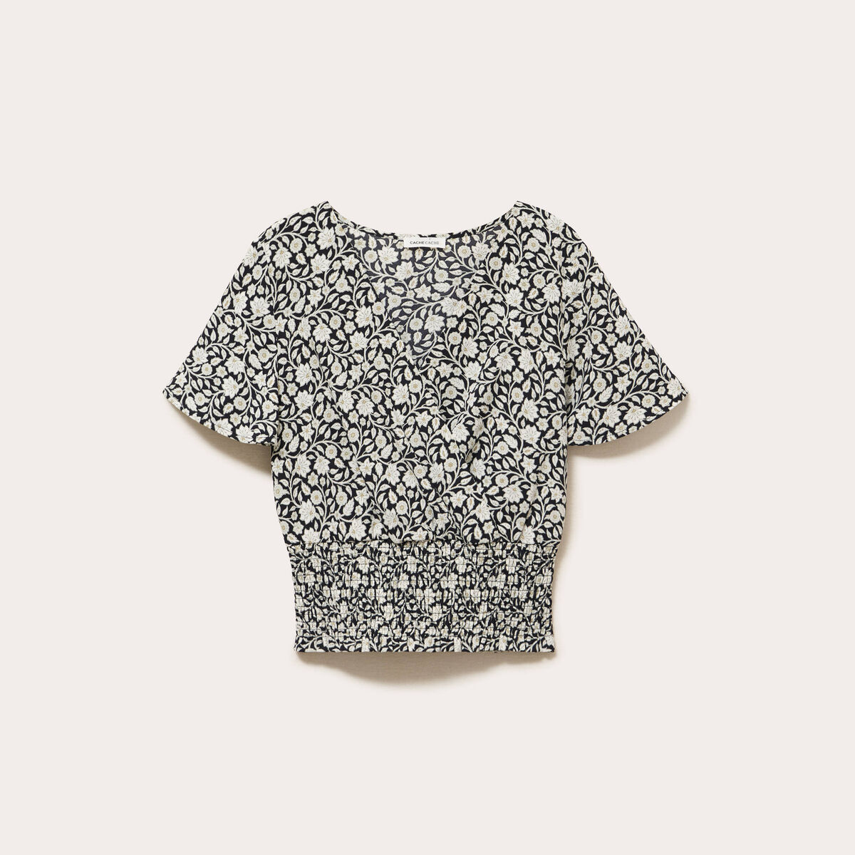 Blouse cintrée cropped manches courtes noir femme