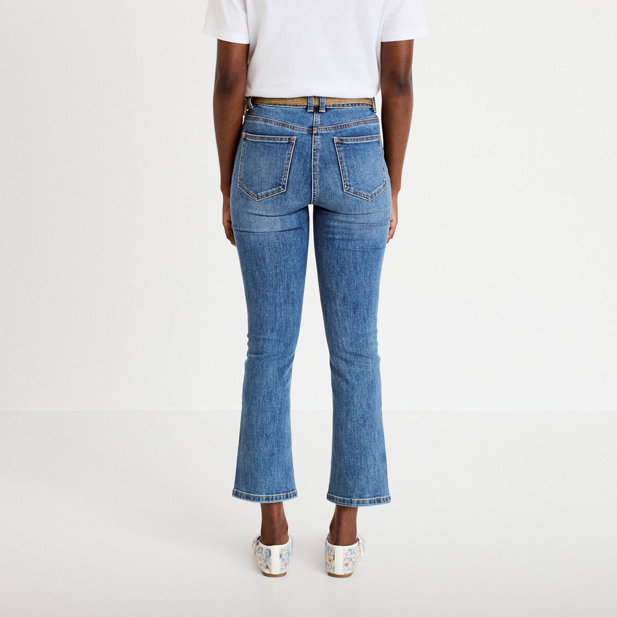 Jeans flare ceinturé denim double stone femme