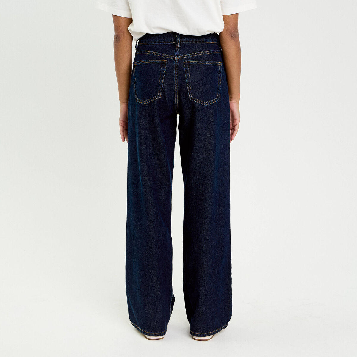 Jeans wide leg taille haute denim blue black femme