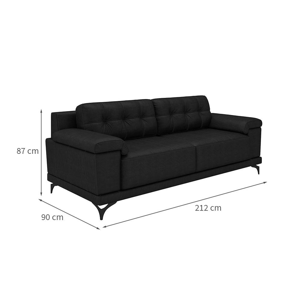 Sofá 3 Lugares Carrara Couro Preto