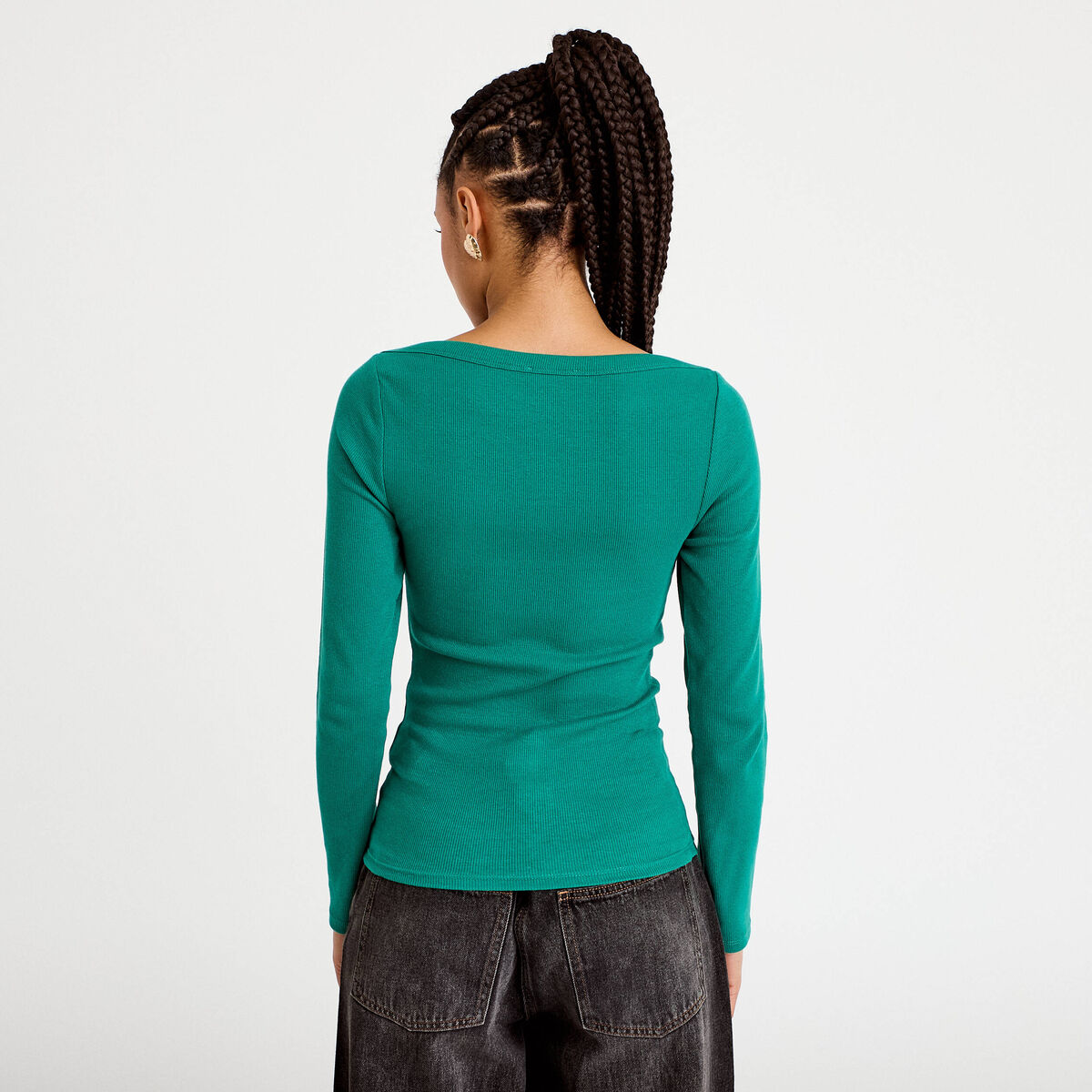 T-shirt col bateau vert émeraude femme