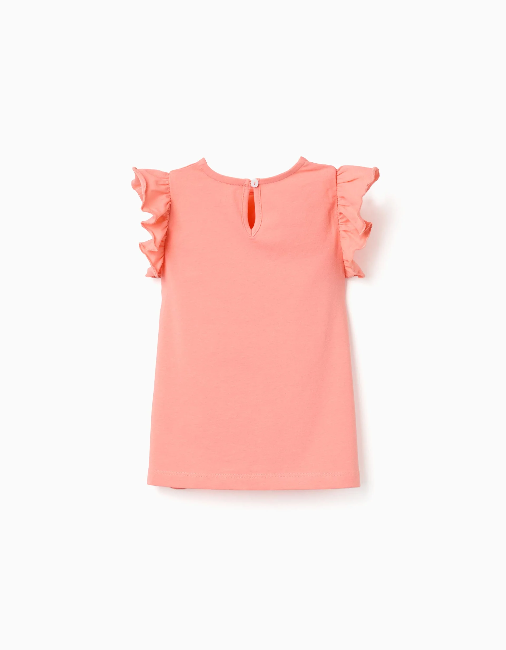 T-shirt with ruffled sleeves and round collar for girls, light coral