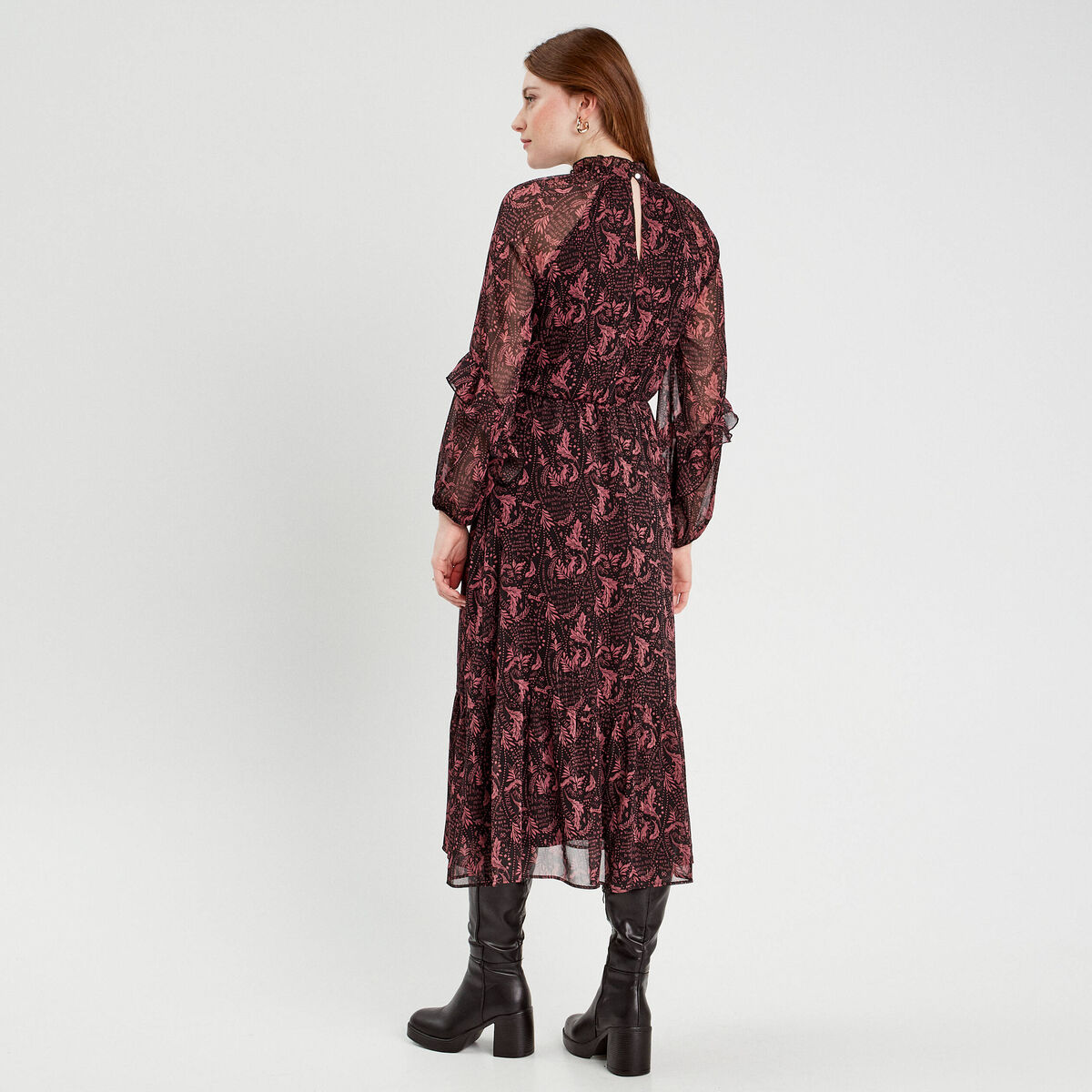 Robe longue évasée noir femme