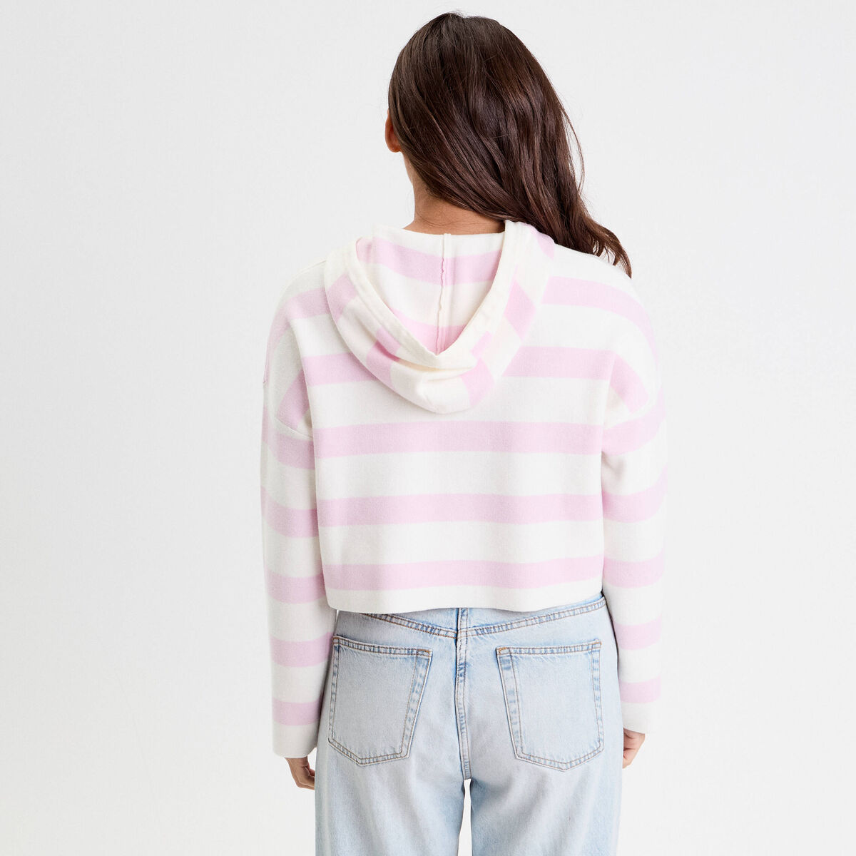 Pull à capuche manches longues rose poudrée femme