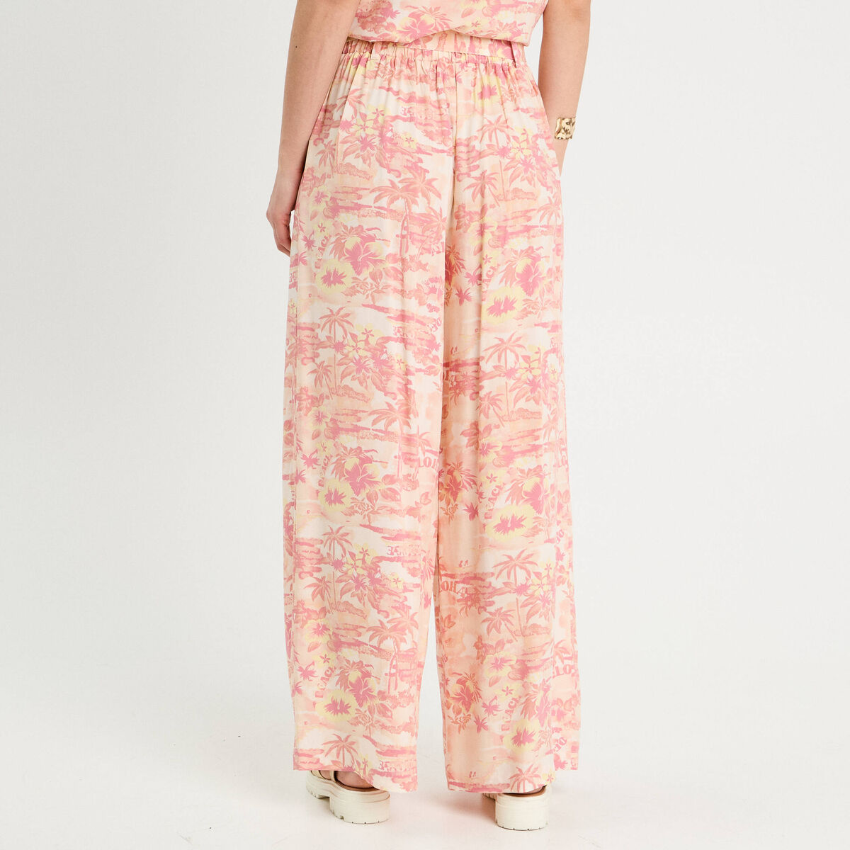 Pantalon large avec ceinture beige femme