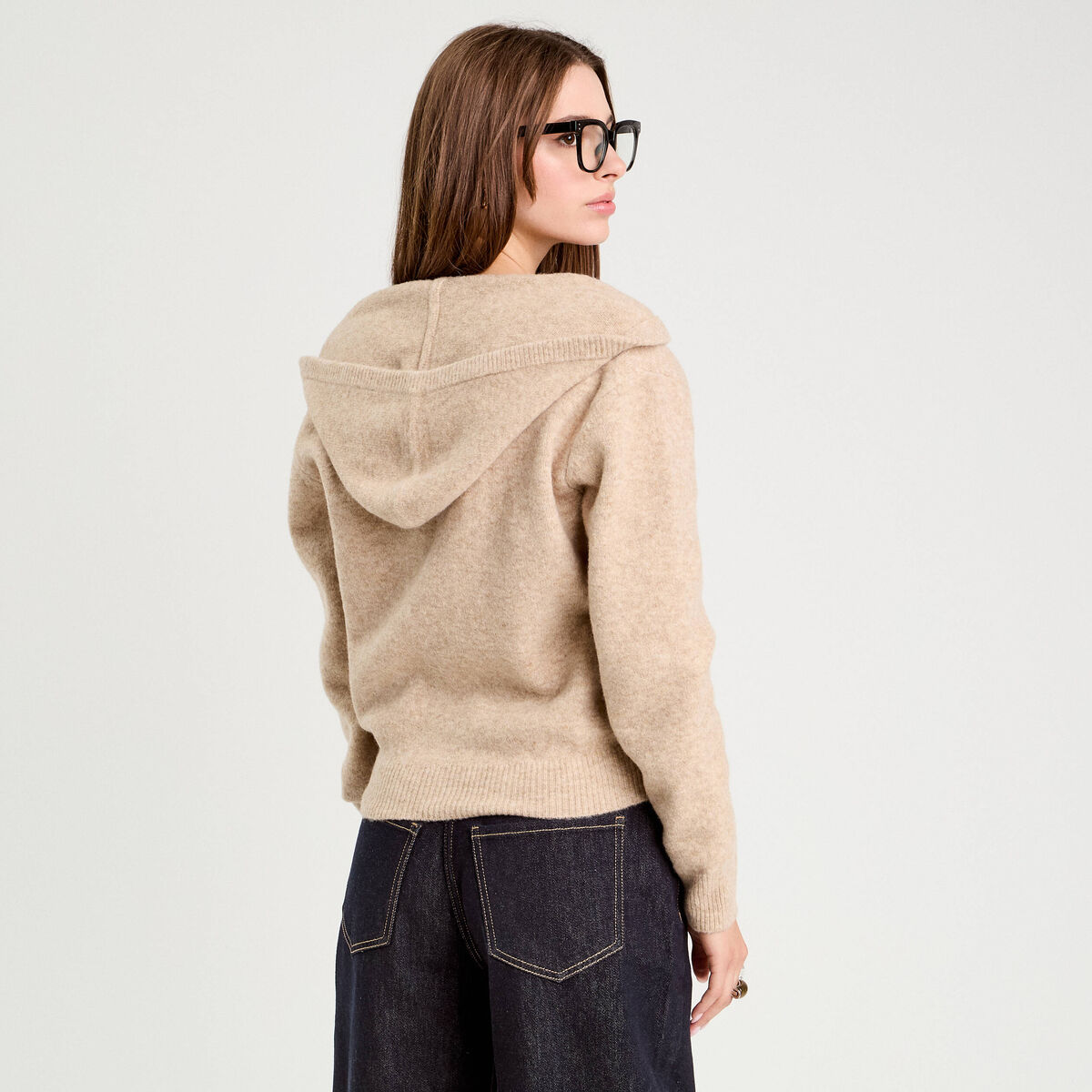 Gilet zippé avec capuche beige femme
