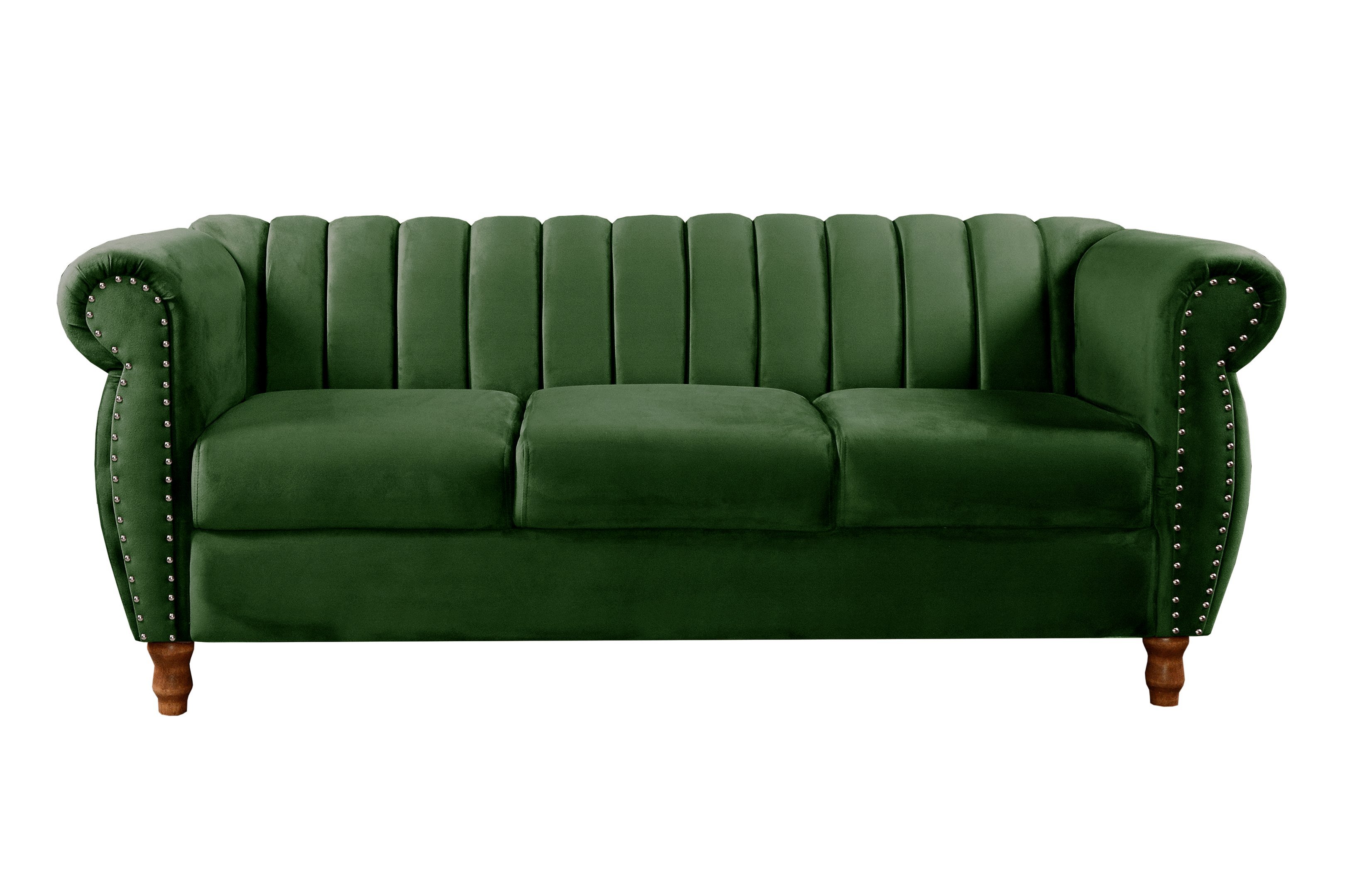 Sofá Chesterfield Realeza 3 Lugares Decoração Retrô - Veludo Verde