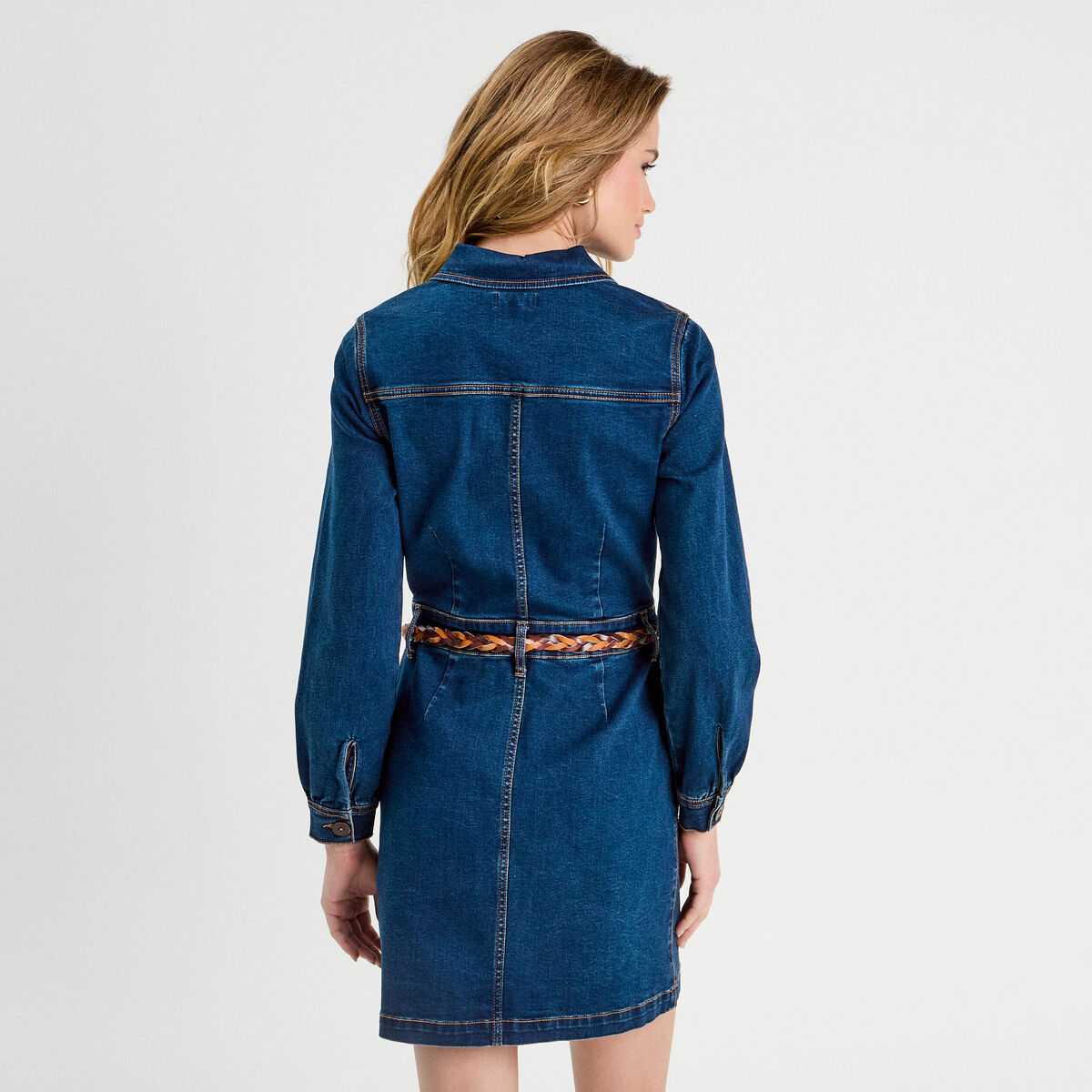Robe droite en jean ceinturée denim brut femme