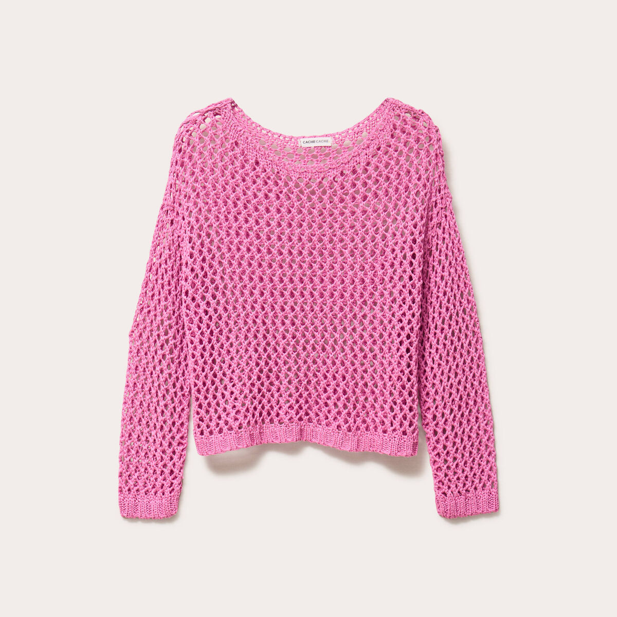 Pull ajouré manches longues dentelle rose femme