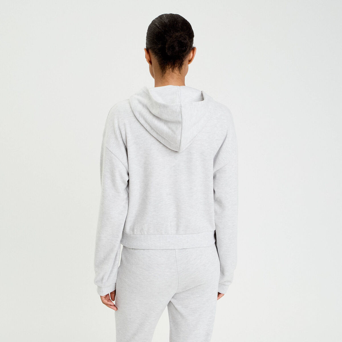 Sweat à capuche manches longues gris clair femme