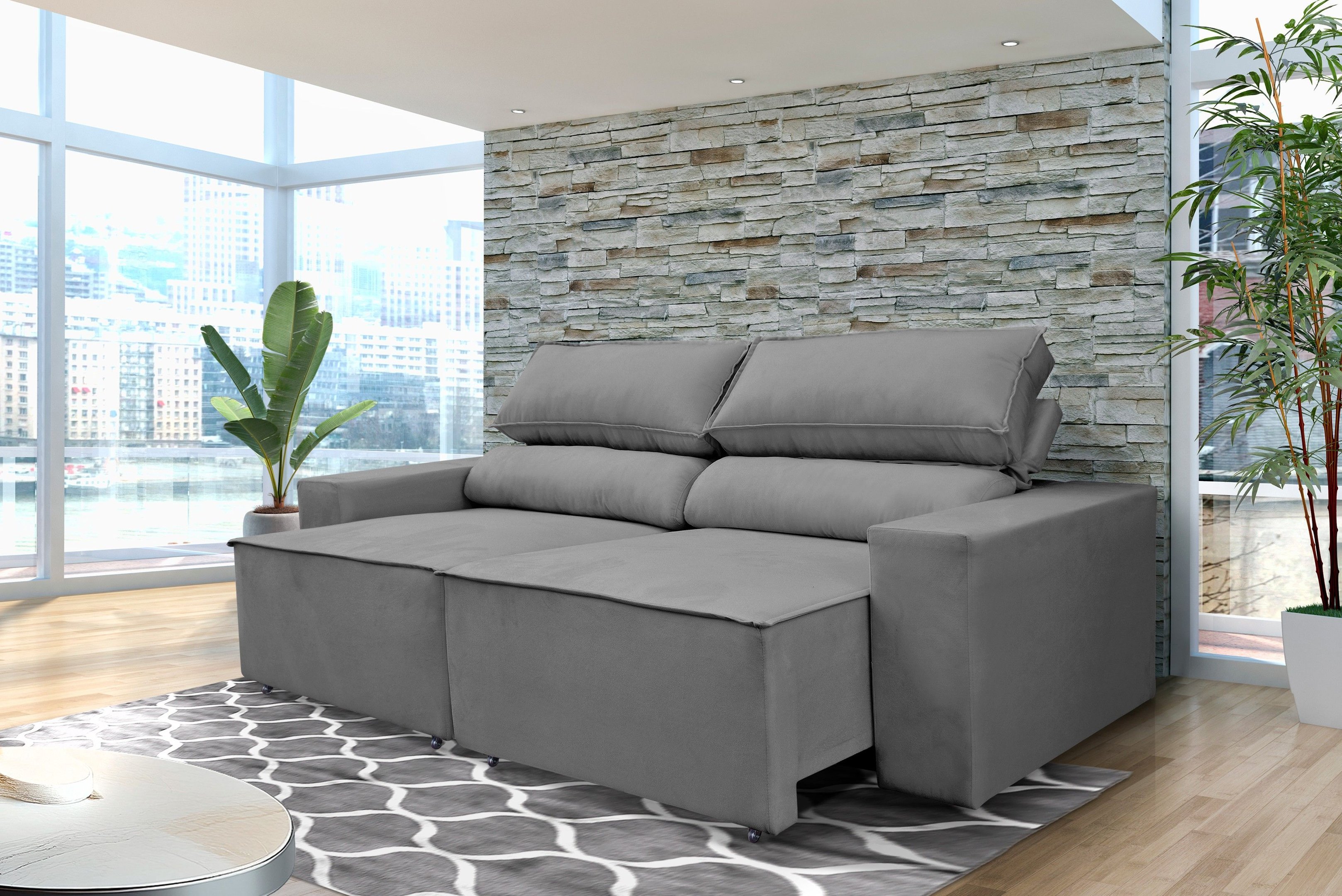 Sofá Reclinável Retrátil Clean 1,80m:cinza Grafite