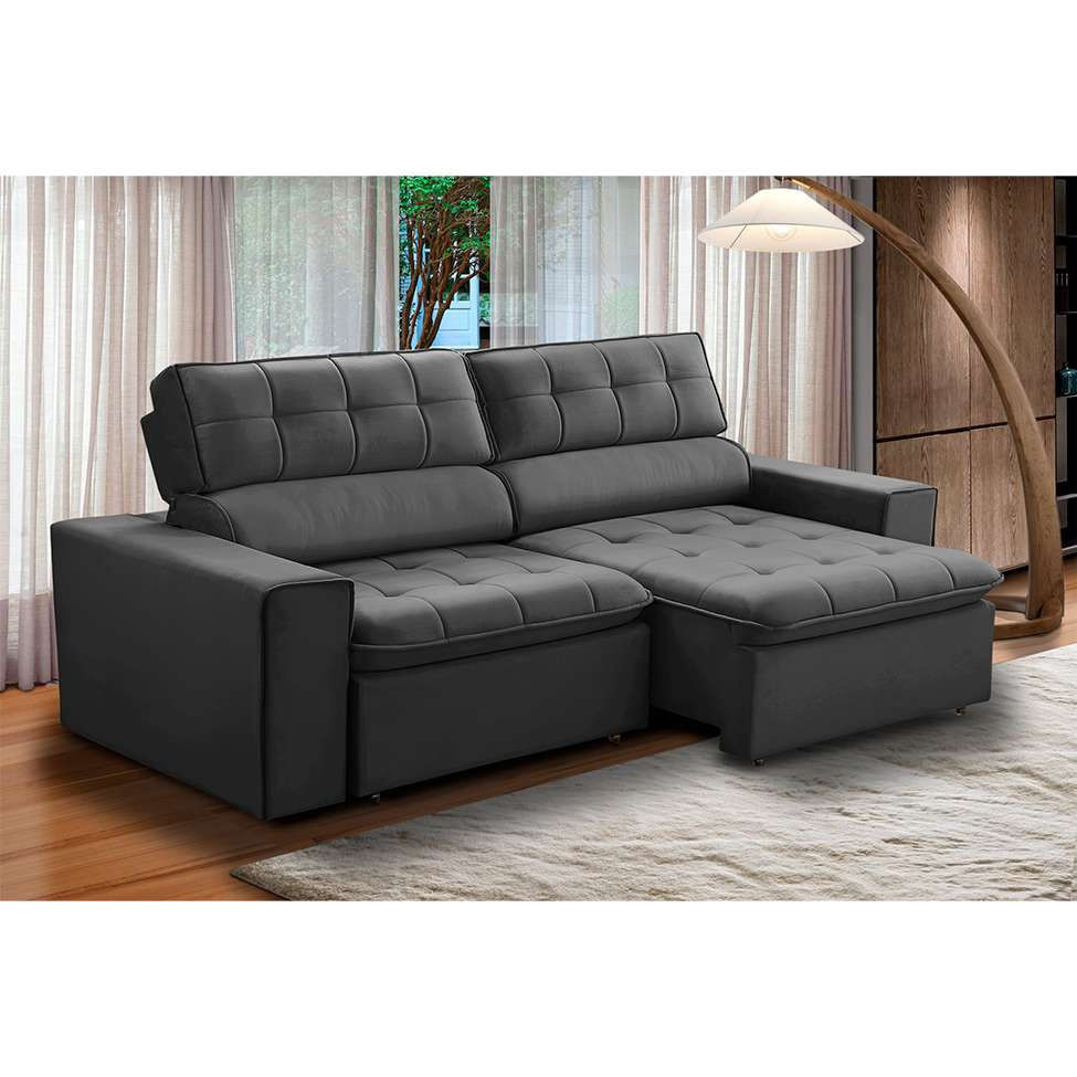 Sofá 2 Lugares Retrátil e Reclinável Atenas Veludo Chumbo em Promoção | Ofertas na Americanas