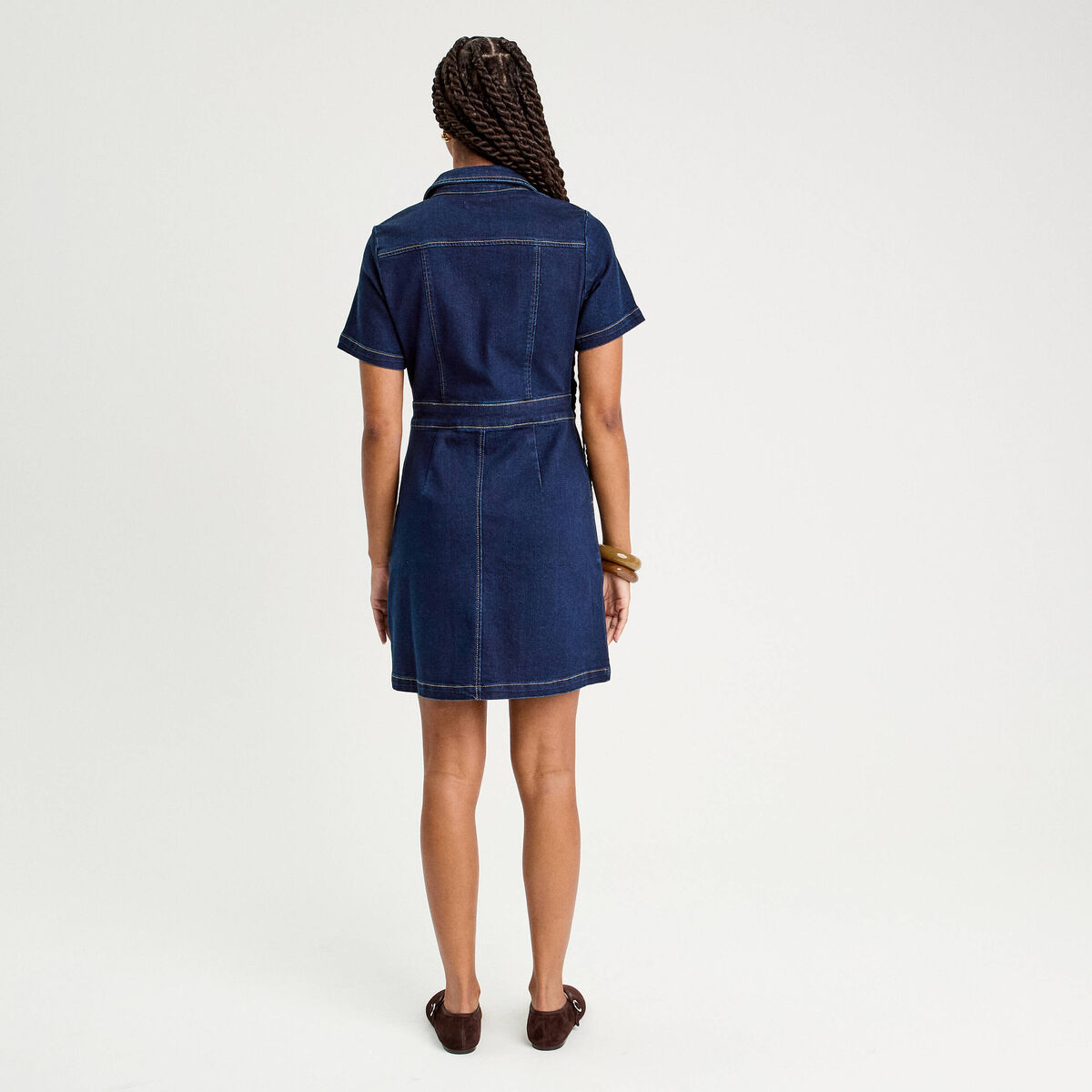 Robe droite zippée en jean denim brut femme