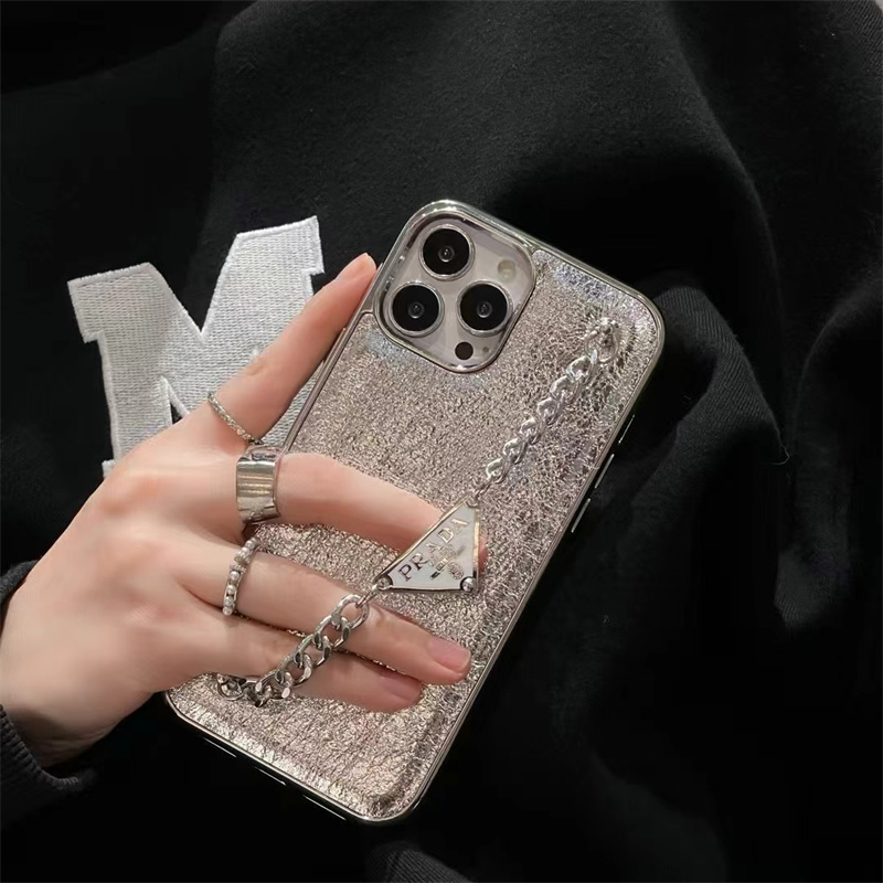 スマホケースプラダ ラメレザー prada iphone16 ケース iphone16pro ケース ハイ ブランド チェーン付き iphone15/15pro ケース メンズ プレゼント ブランド iphone13/12 ケース 芸能人