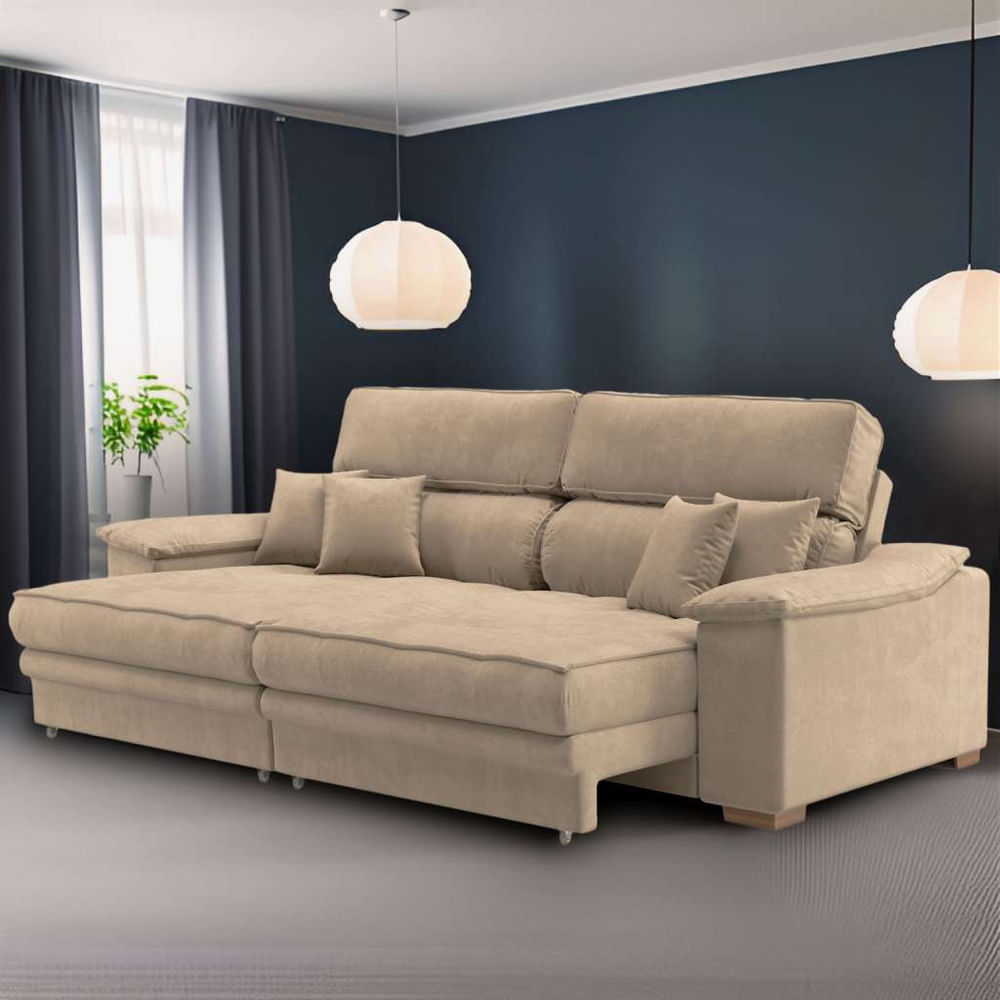 Sofá 3 Lugares Retrátil e Reclinável Pascal Veludo Bege em Promoção | Ofertas na Americanas