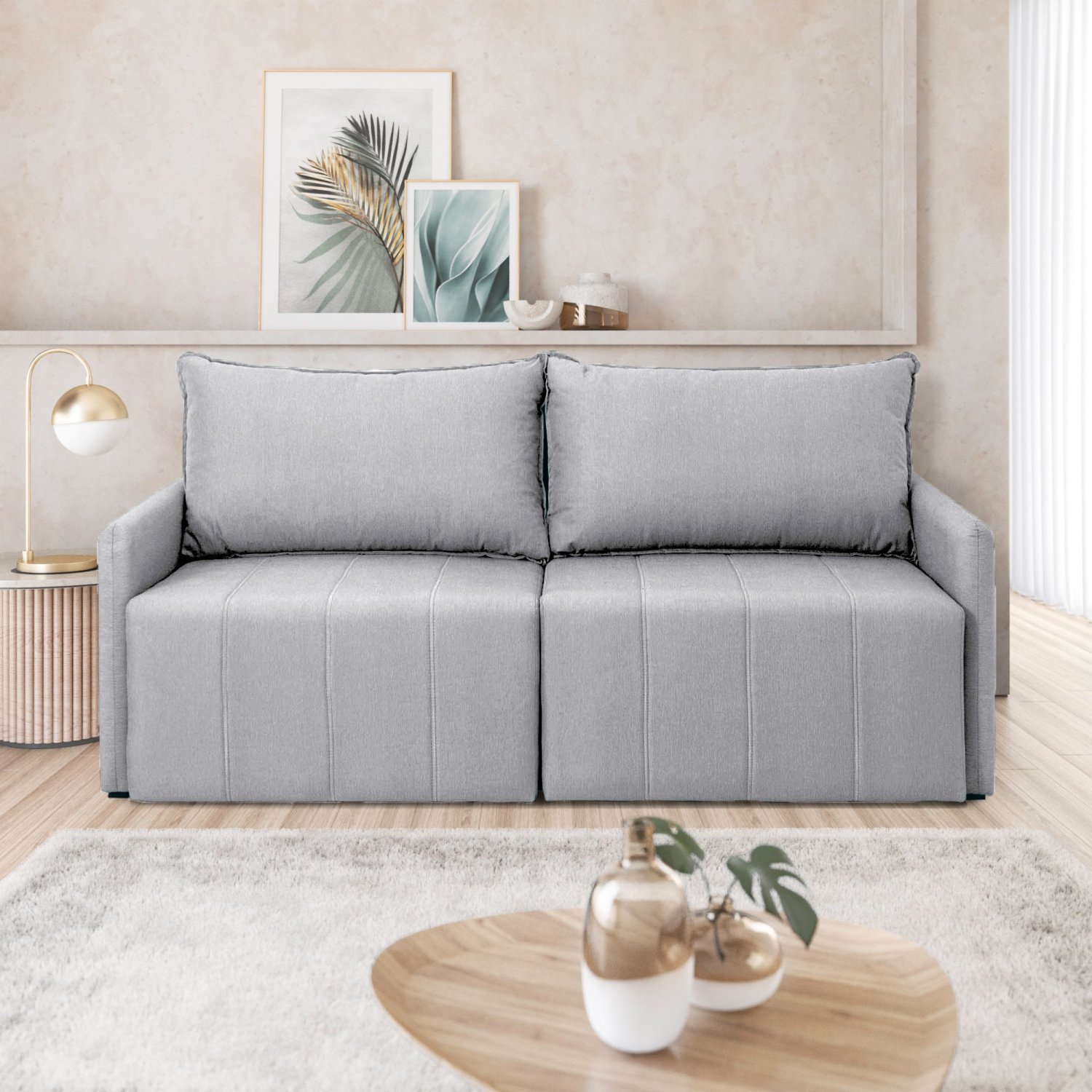 Sofá Cama Baraúna Retrátil e Reclinável 3 lugares 1,80m em Linho CabeCasa MadeiraOriginals