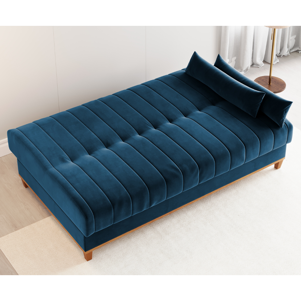 Sofa Cama Veneza 1,80 Reclinável 3 Lugares Veludo Azul - Casa Giulia