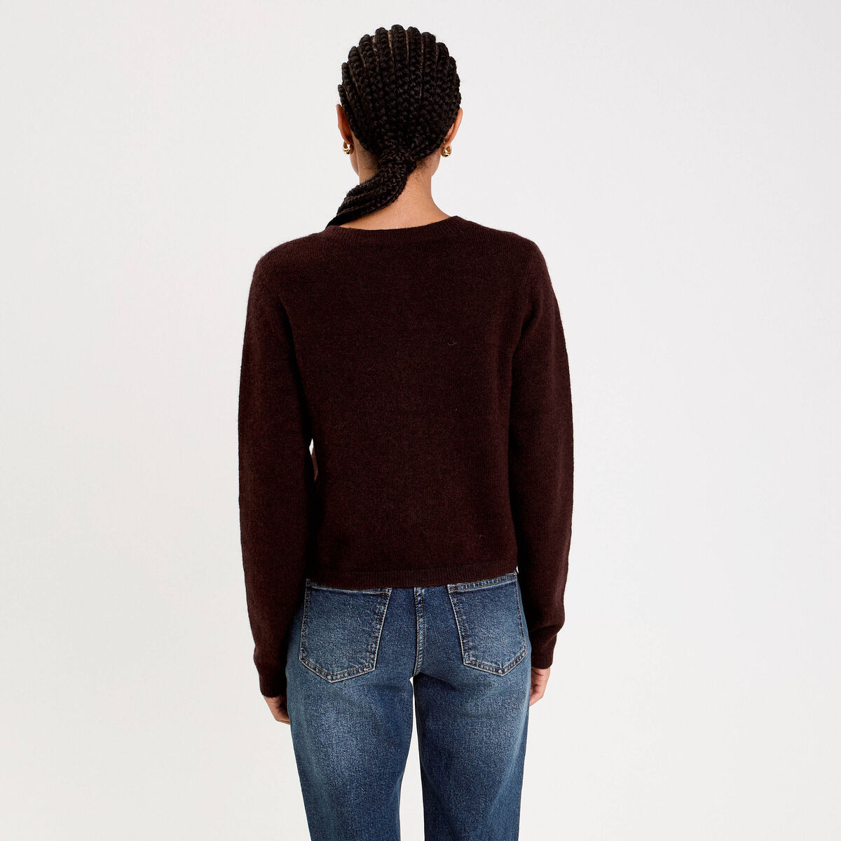 Gilet boutonné manches longues marron foncé femme