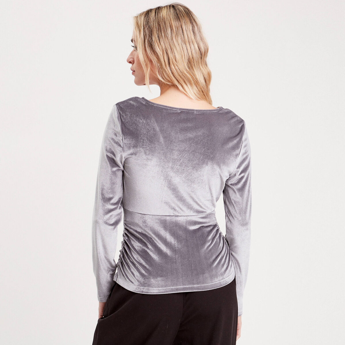 T-shirt velours cintré gris argent femme