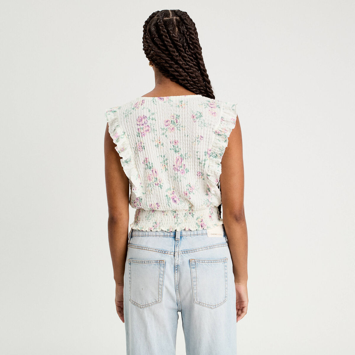 Blouse sans manches volants blanc femme