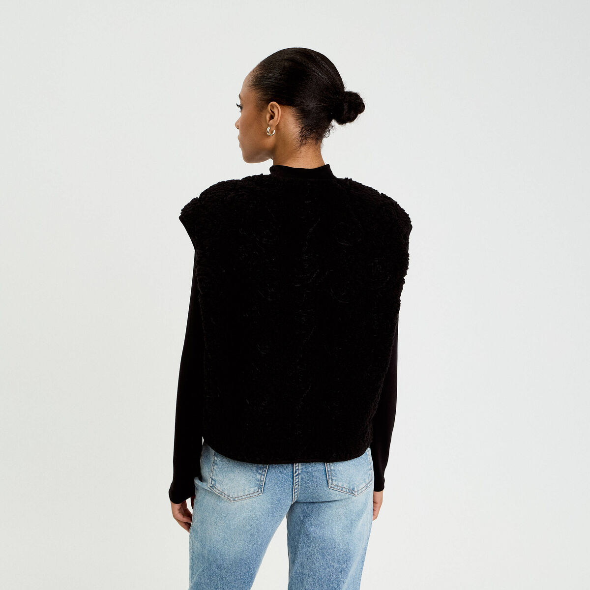 Gilet sans manches effet polaire noir femme