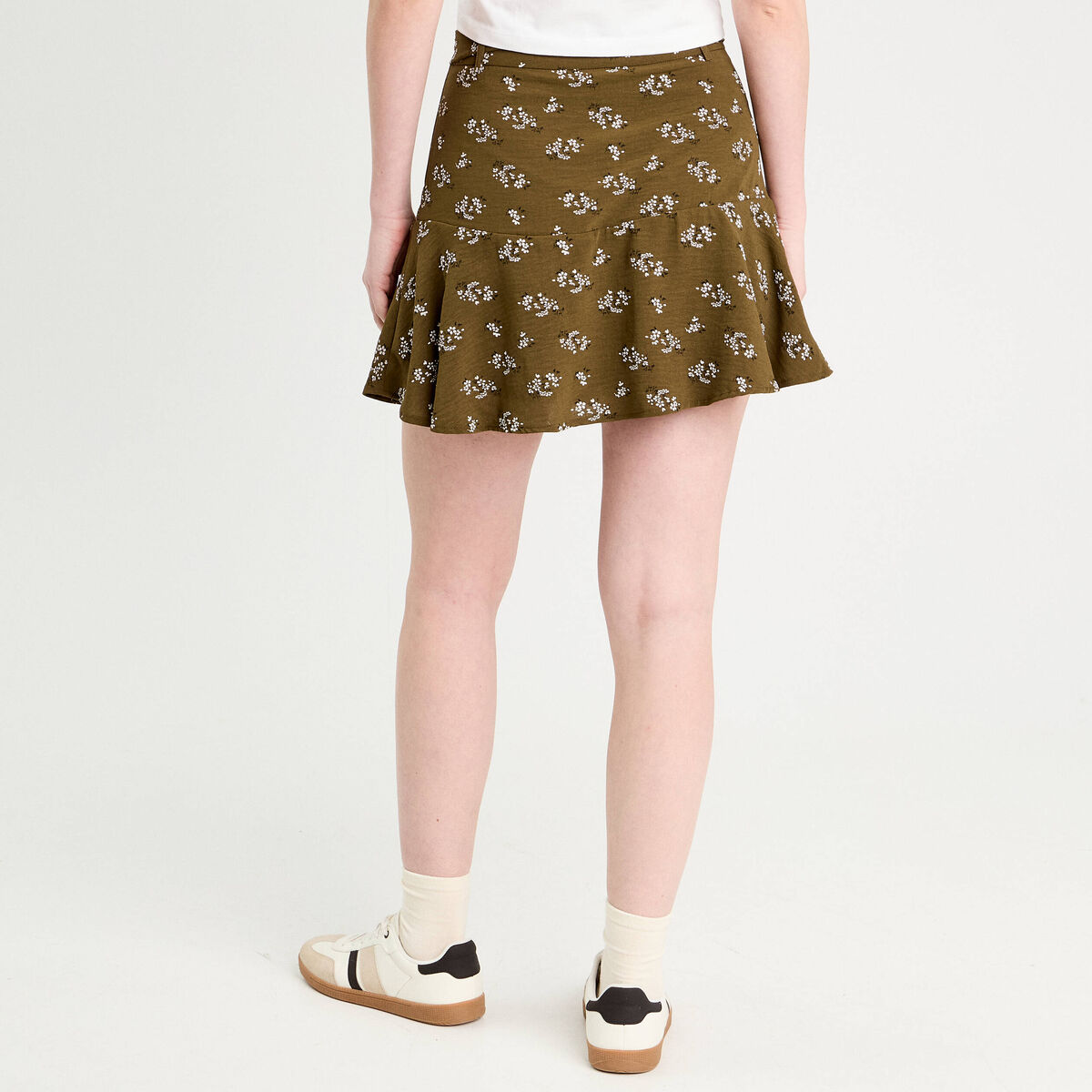 Jupe-short évasée vert kaki femme