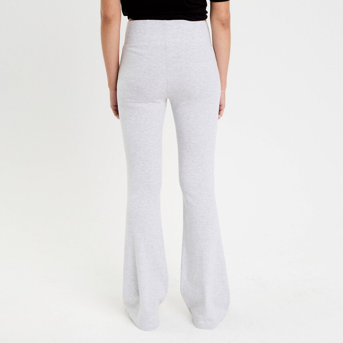 Pantalon flare taille haute gris clair femme