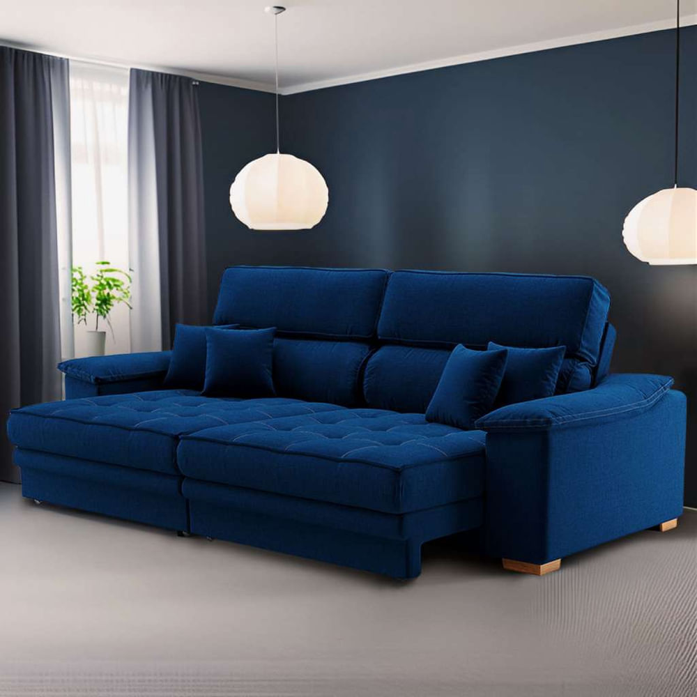 Sofá 3 Lugares Retrátil e Reclinável Pascal Linho Azul Marinho em Promoção | Ofertas na Americanas