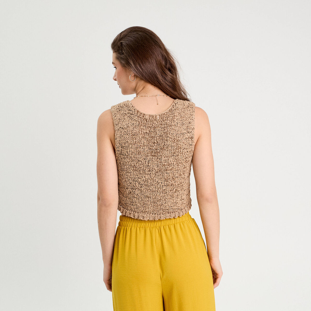 Gilet cropped sans manches beige femme