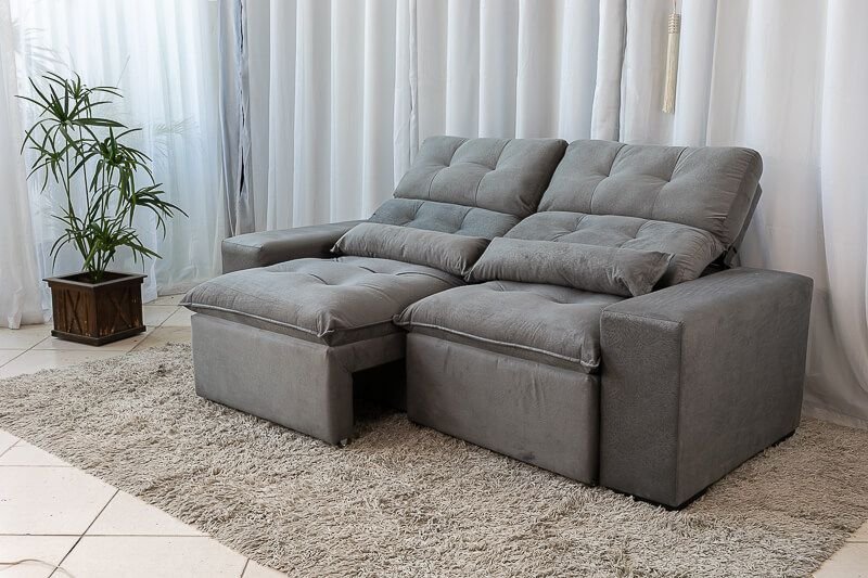 Sofá Retrátil e Reclinável 2,00m em Tecido Suede Cinza