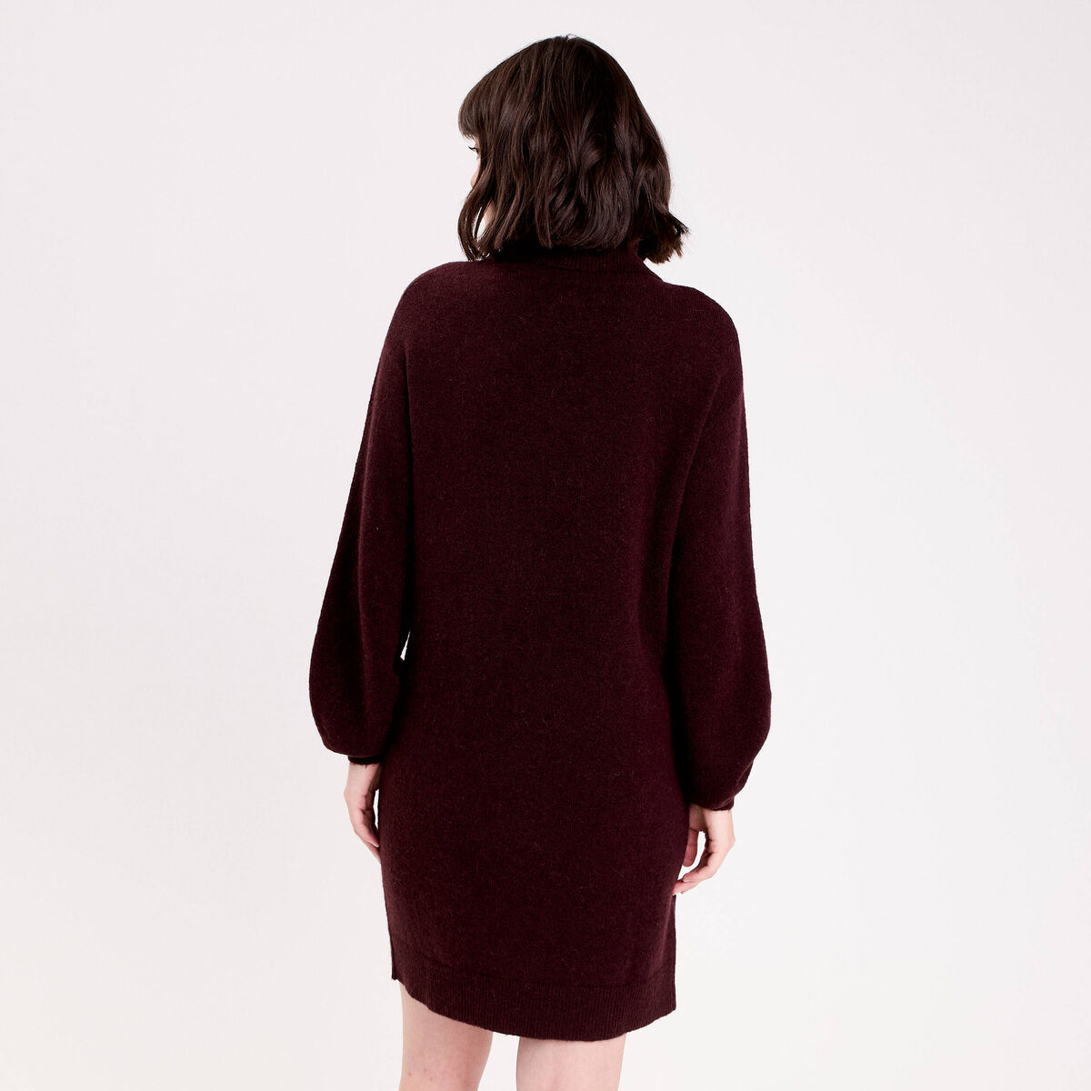 Robe pull col roulé rouge foncé femme