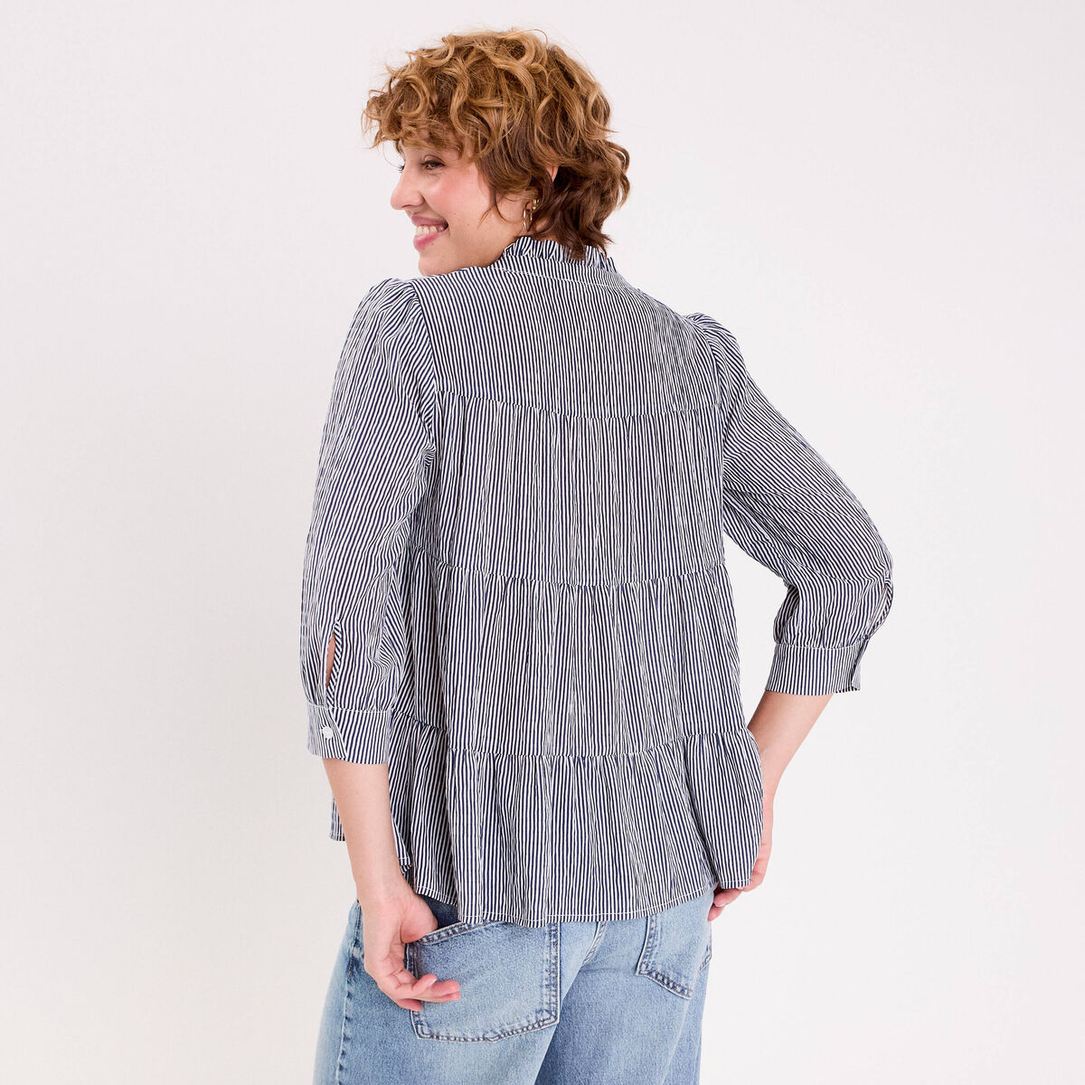 Blouse manches 3/4 bleu foncé femme