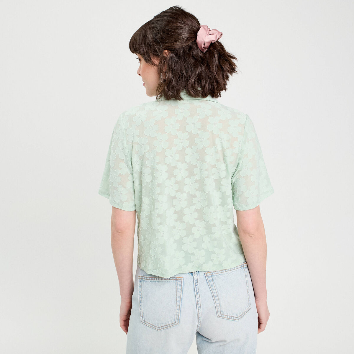 Chemise manches courtes vert clair femme