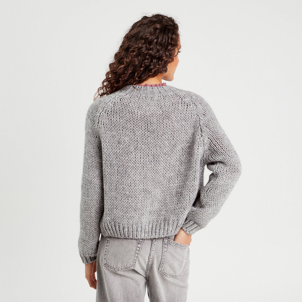 Gilet manches longues gris clair femme