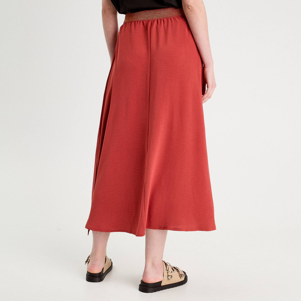 Jupe longue évasée fluide vieux rose femme