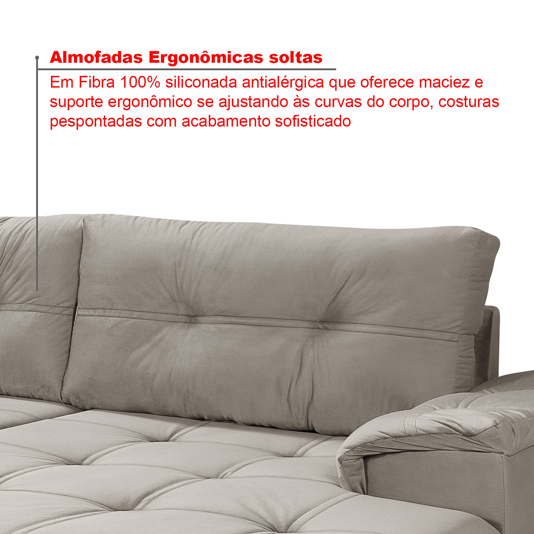 Sofá de Canto 6 Lugares com Chaise 3,42m Suede Cinza Claro