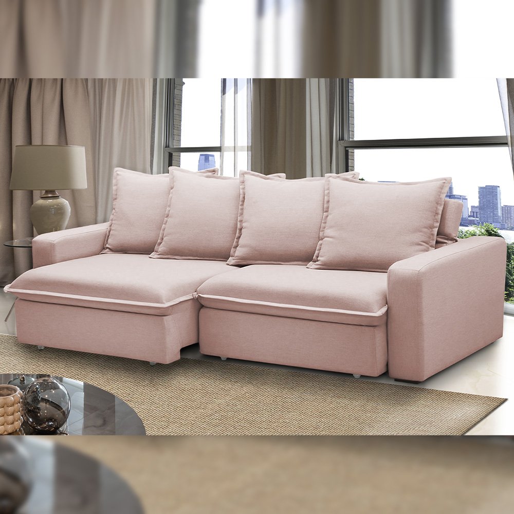 Sofá Retrátil Reclinável para Sala de Estar Living 195cm Vêneto F04 Veludo Rosê - Lyam Decor