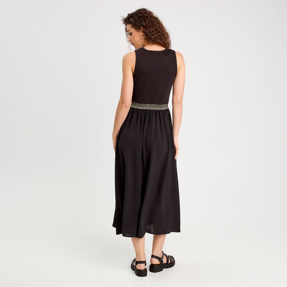 Robe longue effet 2-en-1 noir femme