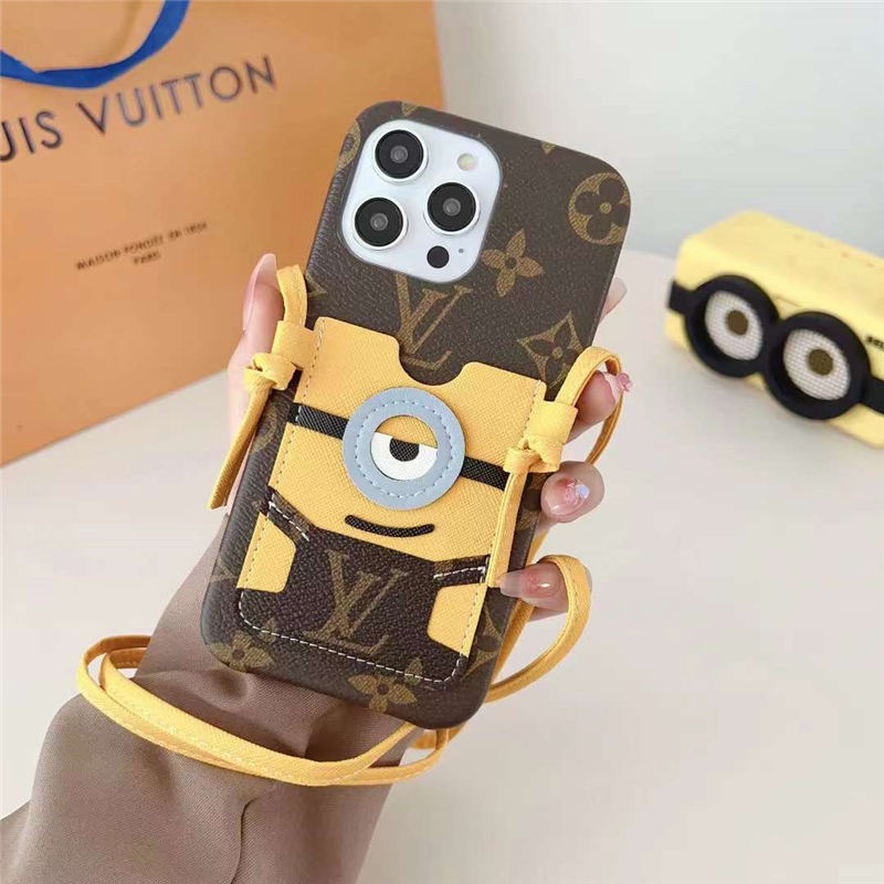 ルイヴィトン ミニオンズ iphone16/15pro ケース キャラクター iphone14/14pro ショルダー ケース ヴィトン 新作 iphone13/12/11ケース カード収納 可愛い