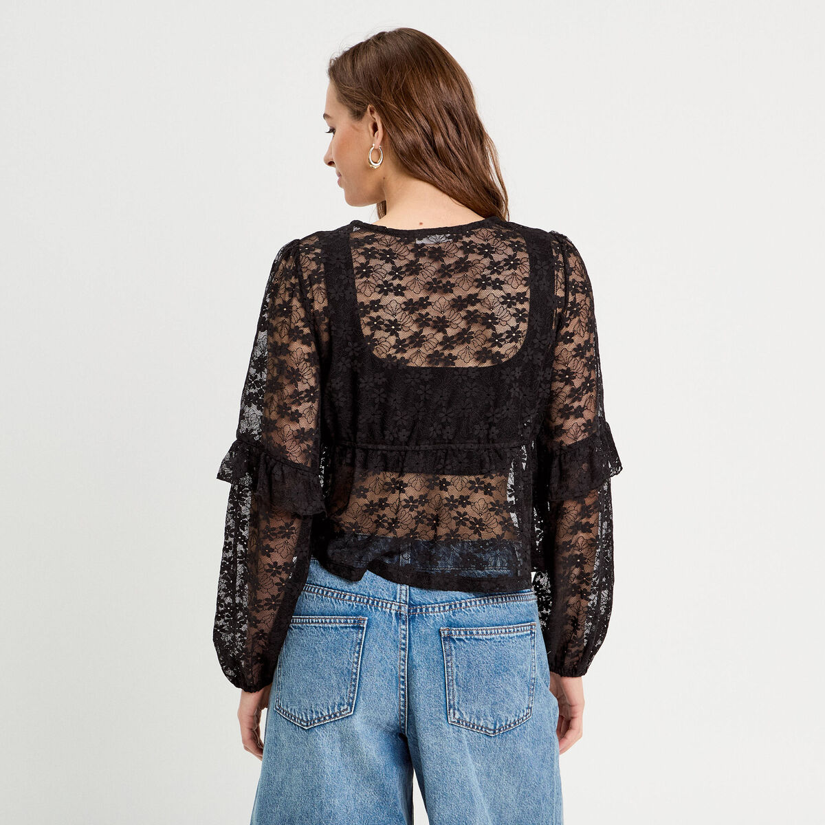 Blouse manches longues noeuds noir femme