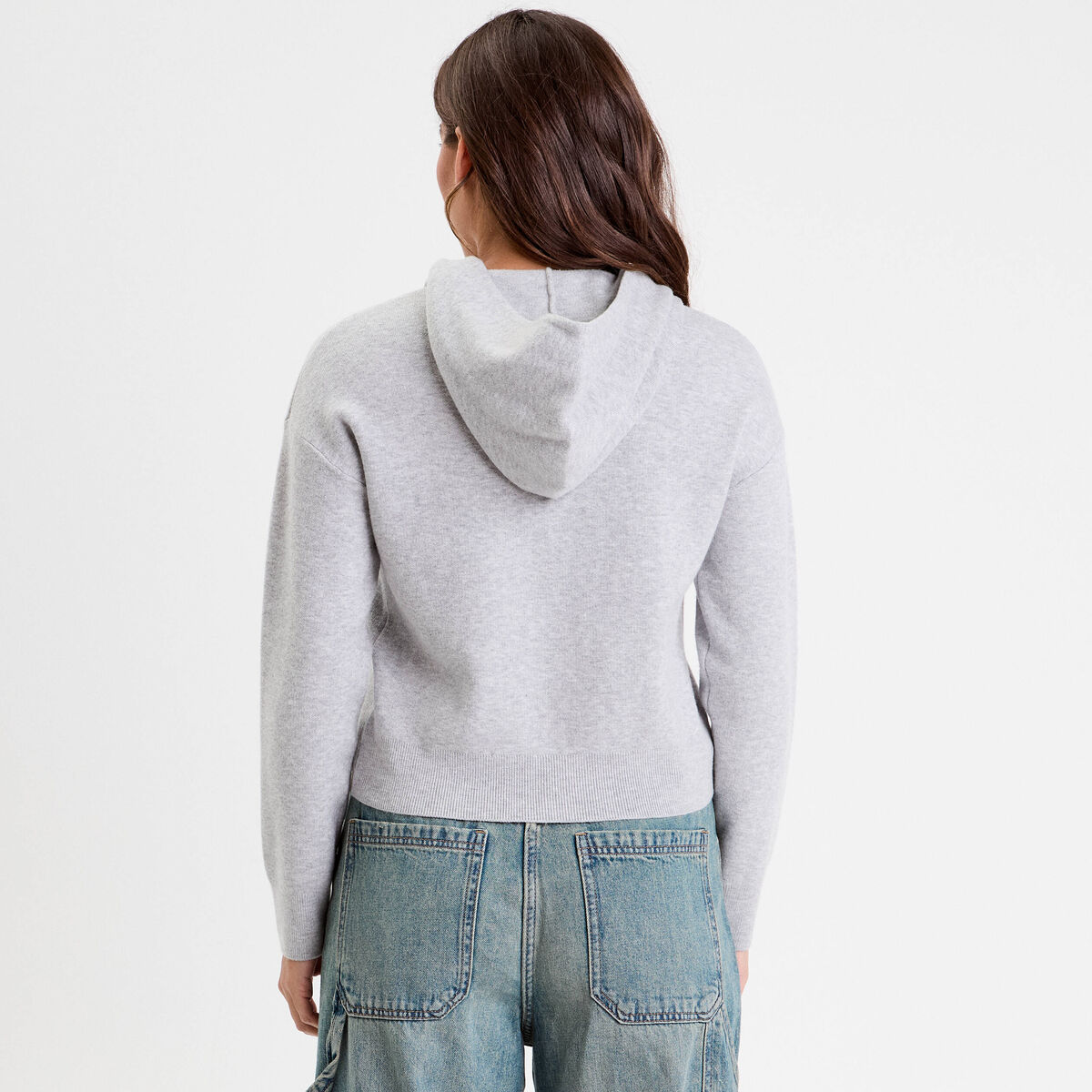 Pull à capuche manches longues gris clair femme
