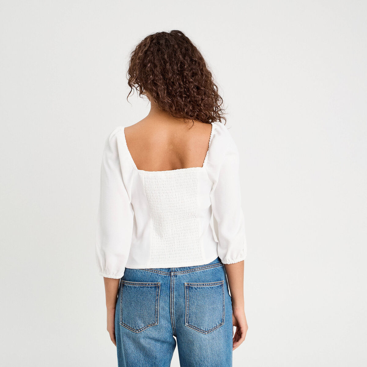 Blouse encolure carrée ecru femme