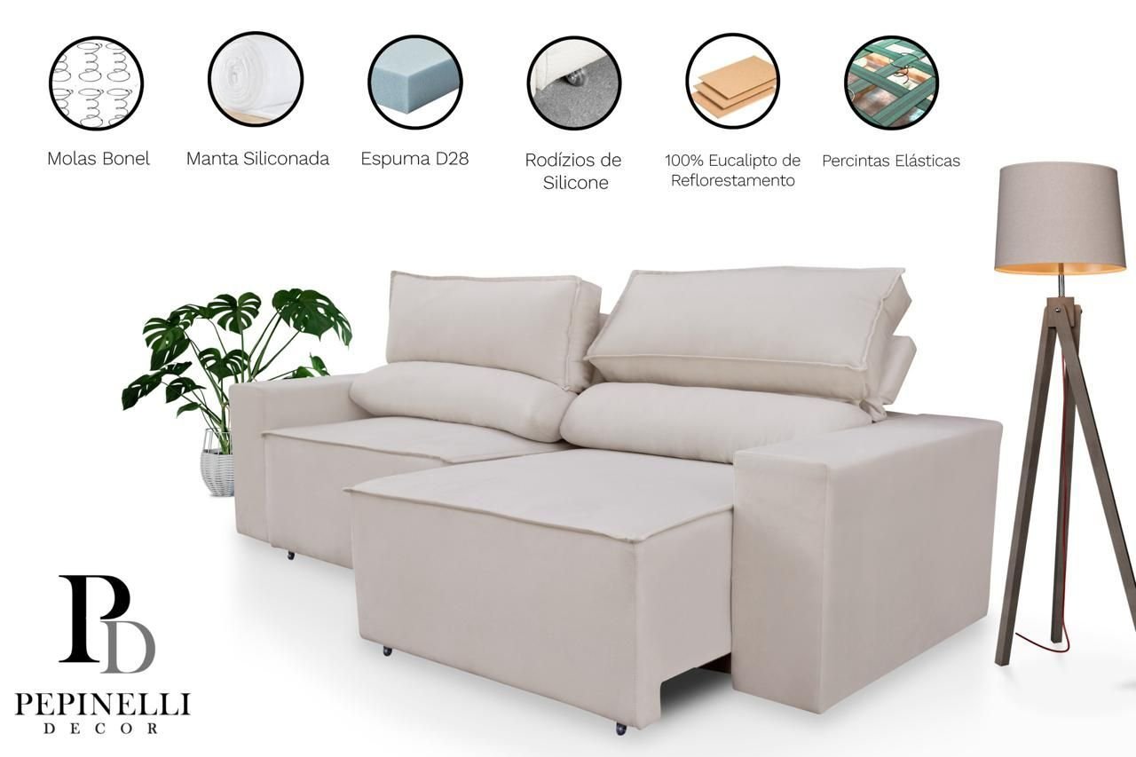 Sofá Reclinável Retrátil Clean 1,80m:bege