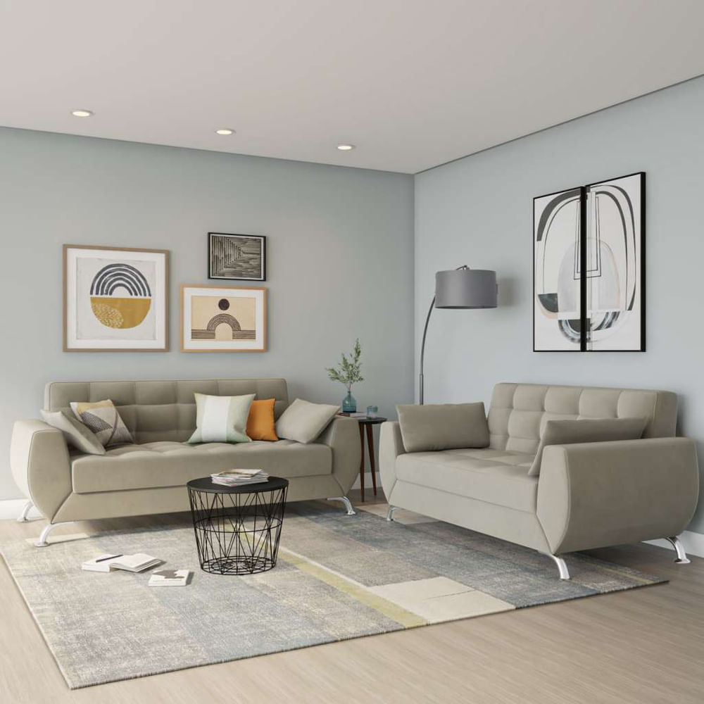 Conjunto de Sofá 2 e 3 Lugares Larissa Suede Bege em Promoção | Ofertas na Americanas