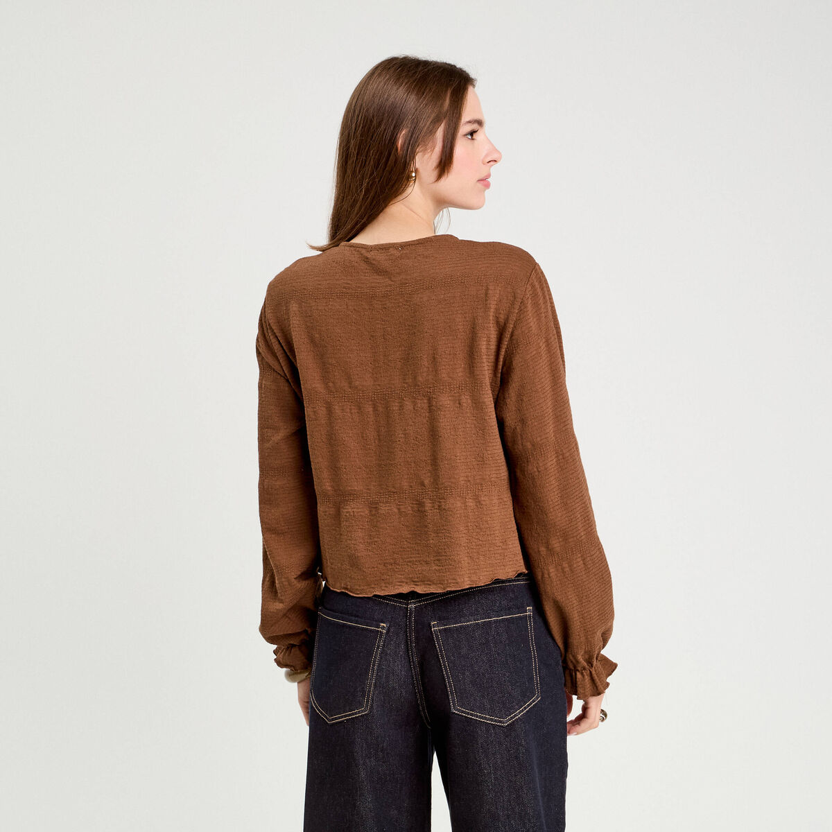 Blouse manches longues marron femme