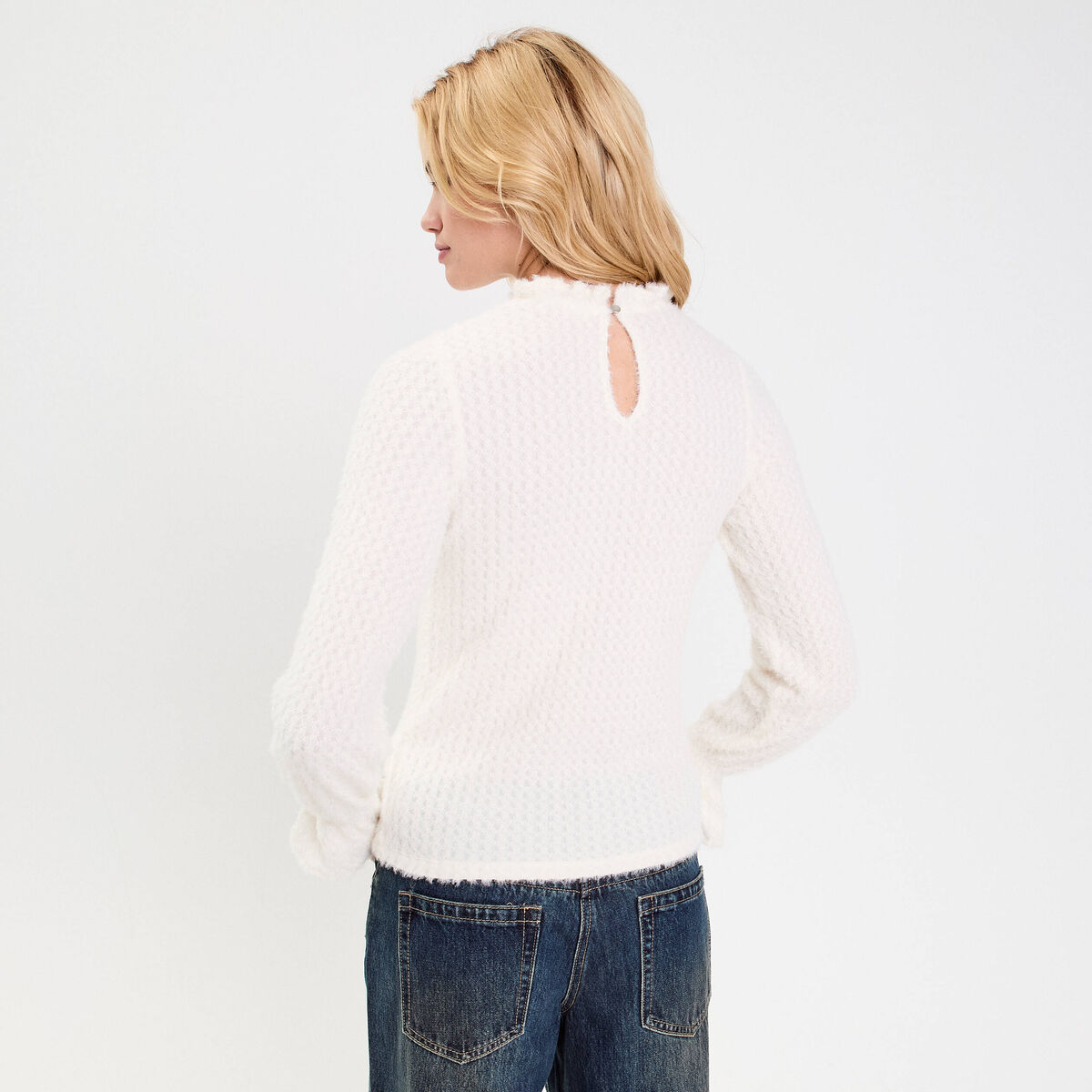 Blouse ajourée manches longues ivoire femme