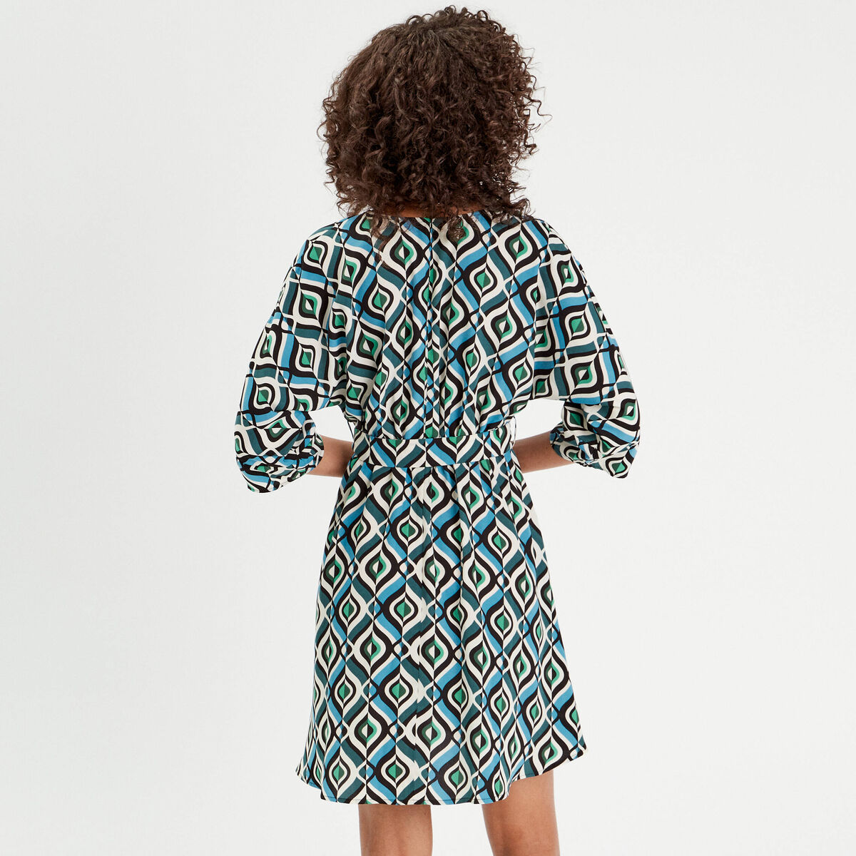 Robe évasée manches 3/4 bleu femme